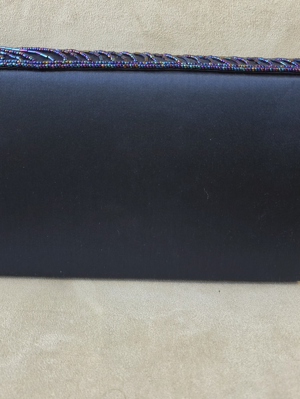 Sasha New York Vintage Beaded Evening Clutch Bag Handbag Satin Black Flap - Picture 4 of 8